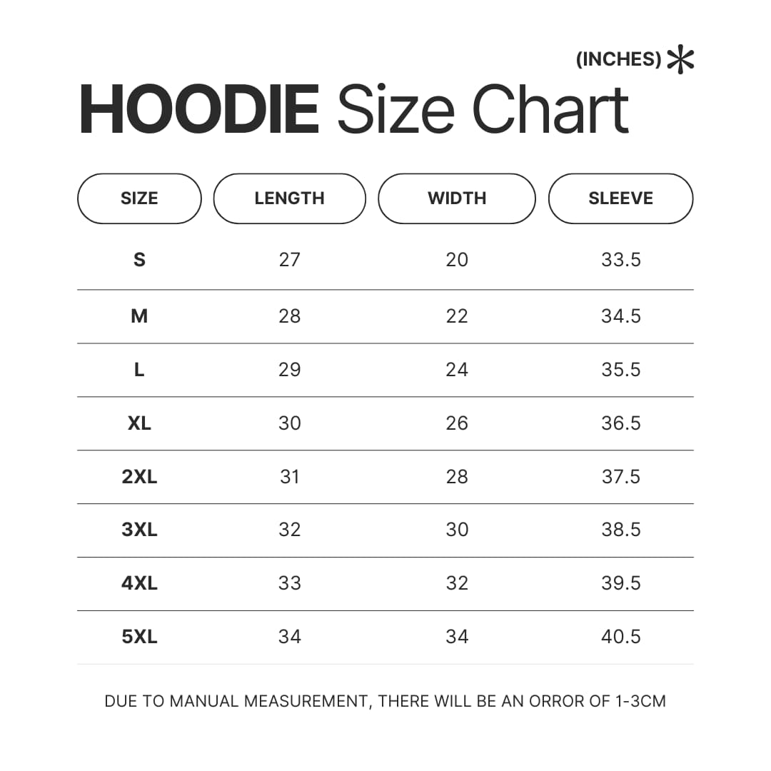 Hoodie Size Chart - Sket Dance Store