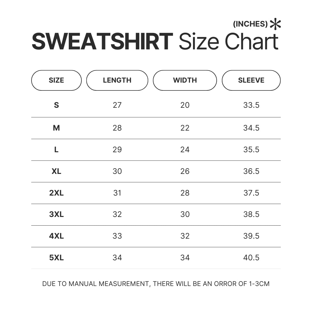 Sweatshirt Size Chart - Sket Dance Store