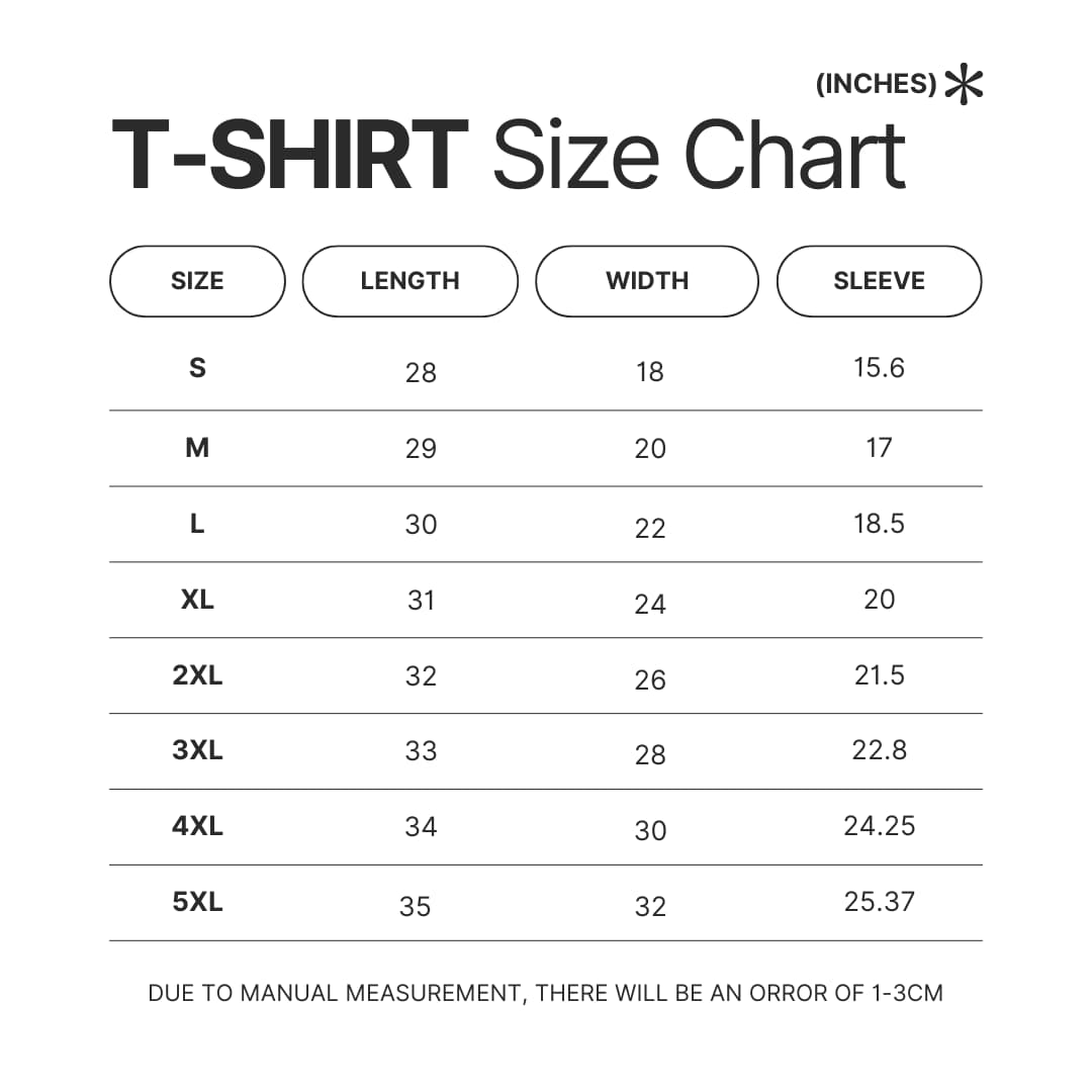 T shirt Size Chart - Sket Dance Store